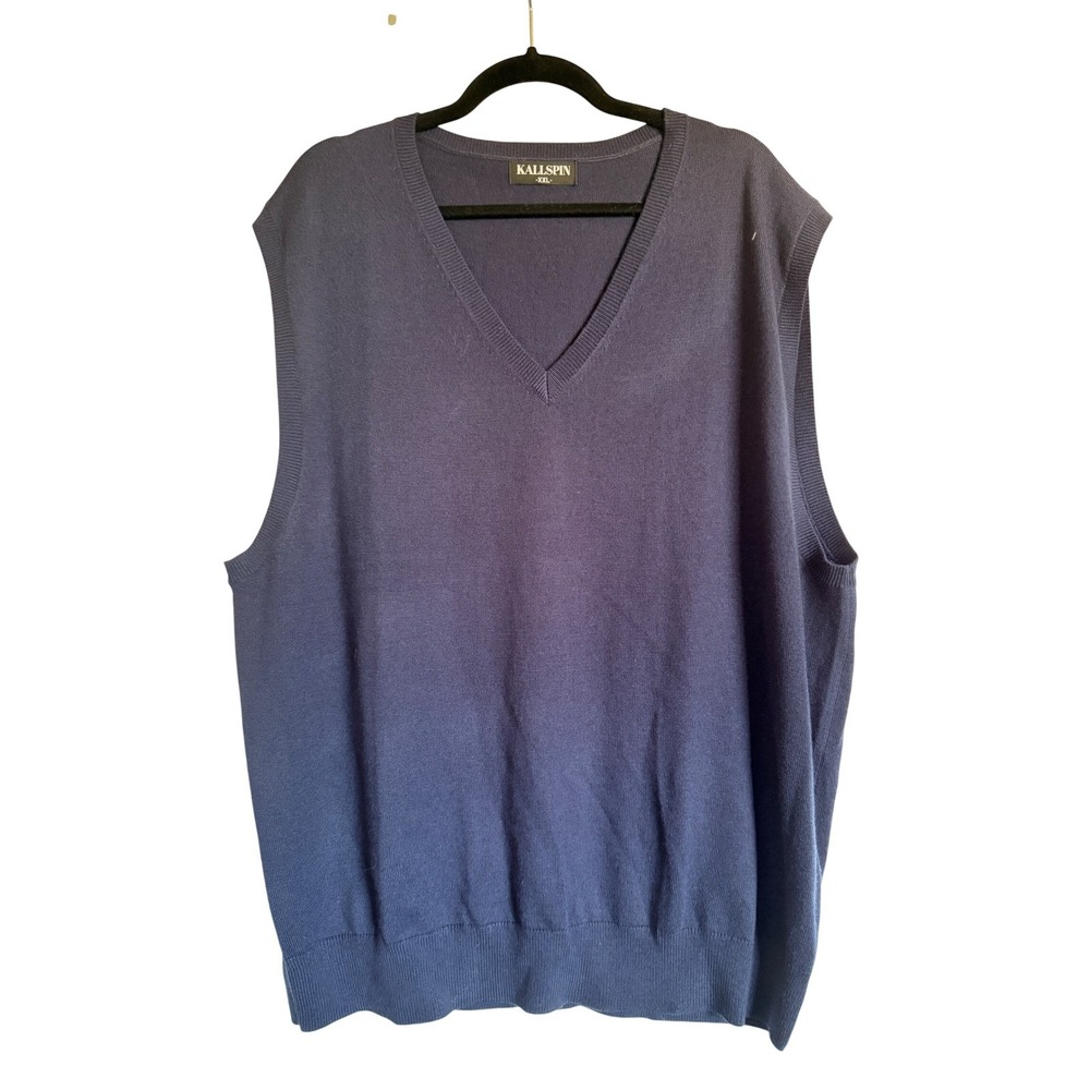 Preppy Classic Kallspin Navy Blue Cashmere Wool V-Neck Sweater Vest XXL Pullover